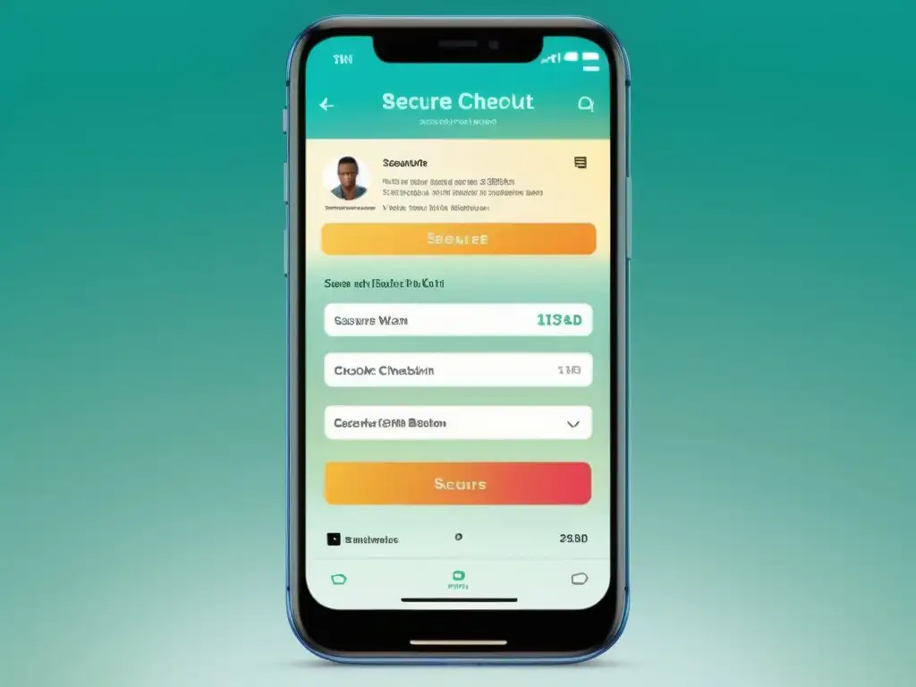Un elegante smartphone muestra una app de checkout seguro y rápido