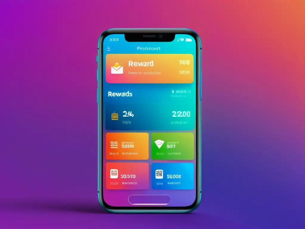 Un elegante smartphone muestra la app de programas de lealtad en comercio electrónico con diseño intuitivo y colores vibrantes