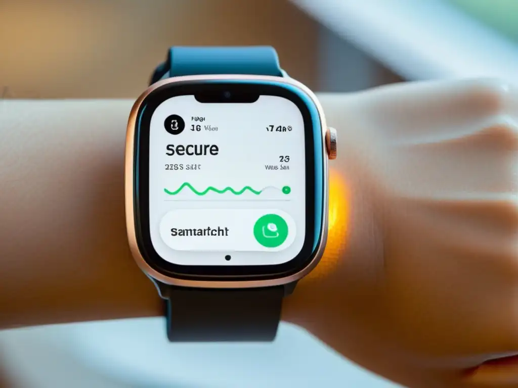 Un elegante smartwatch con icono de seguridad en pantalla, sobre fondo blanco
