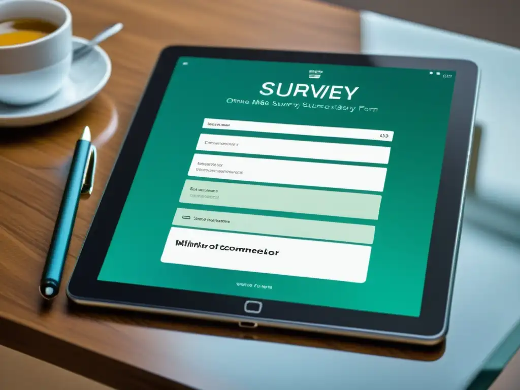 Encuestas online efectivas para Ecommerce: moderna encuesta en tablet con diseño minimalista y preguntas claras sobre ecommerce