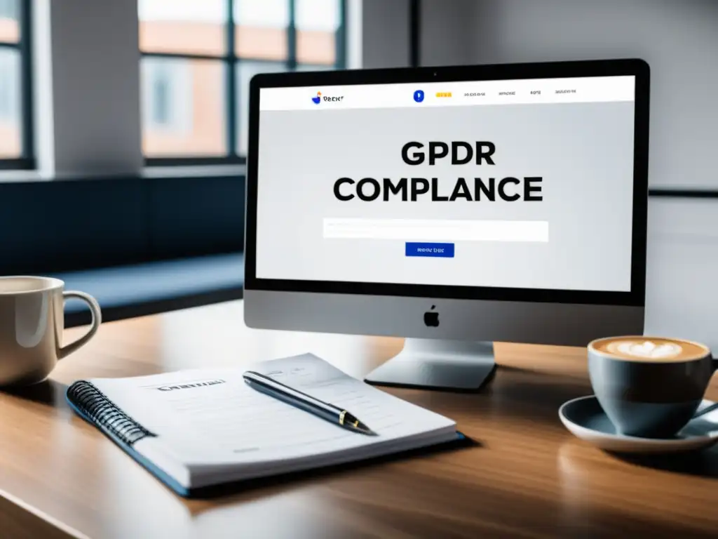 Escritorio moderno con checklist GDPR, café y pluma