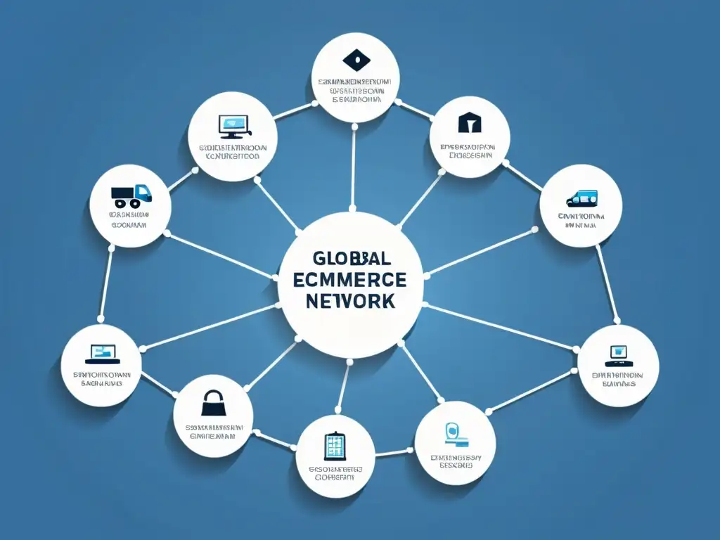 Un esquema minimalista de una red global de cadena de suministro de comercio electrónico, transmitiendo eficiencia y precisión