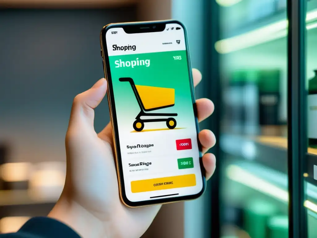 Una experiencia de compra online moderna y sofisticada en un smartphone, reflejando las tendencias de consumo en ecommerce