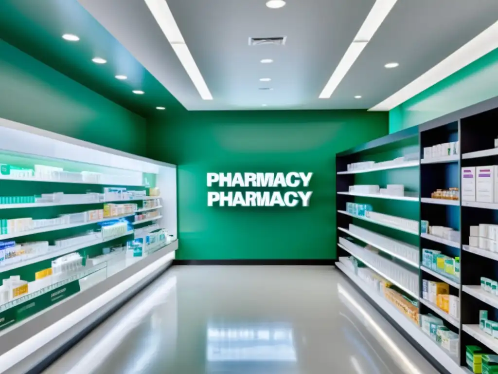 Exterior moderno de farmacia con estanterías ordenadas y clientes, reflejando eficiencia y estrategias omnicanal farmacias