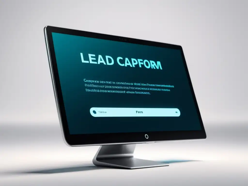 Formulario de captura de leads en pantalla de alta tecnología, exuda sofisticación y profesionalismo, ideal para técnicas generación leads eCommerce