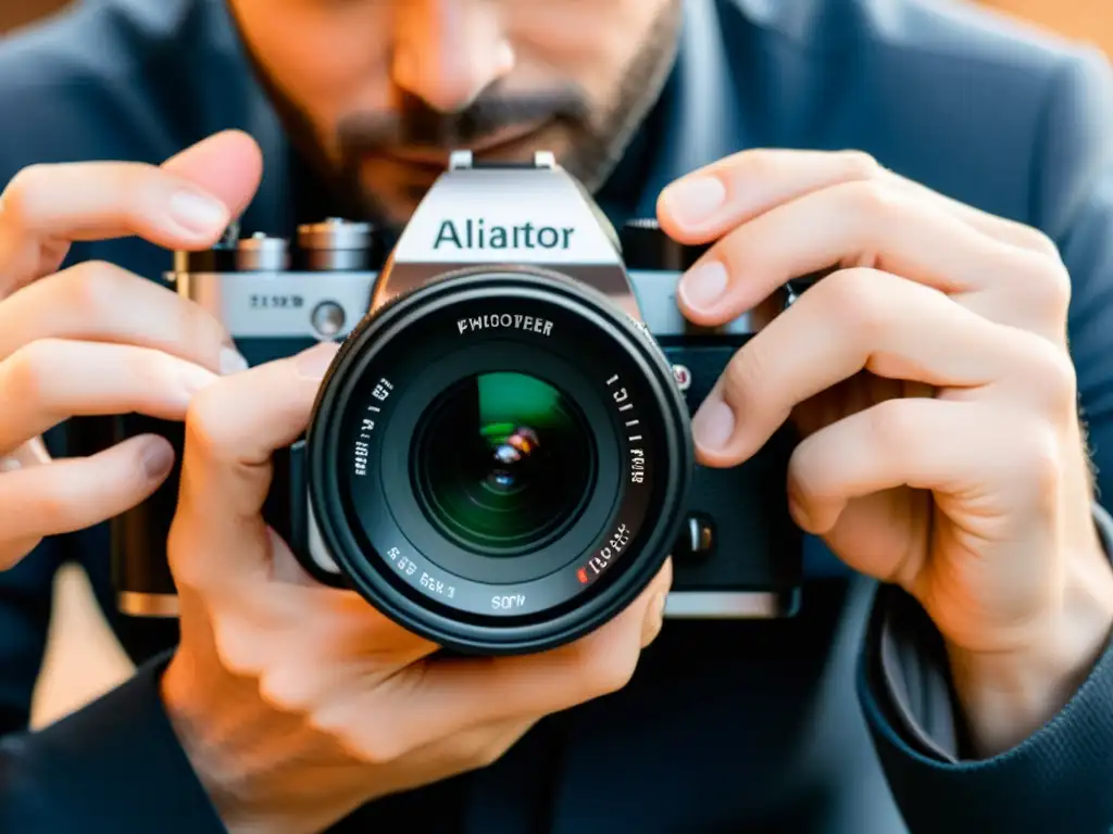 Un fotógrafo ajusta la apertura y velocidad en una cámara profesional