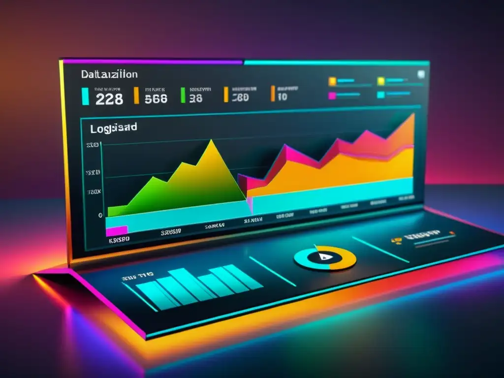 Una visualización futurista de datos con gráficos coloridos que mejora la experiencia de envío en el comercio electrónico