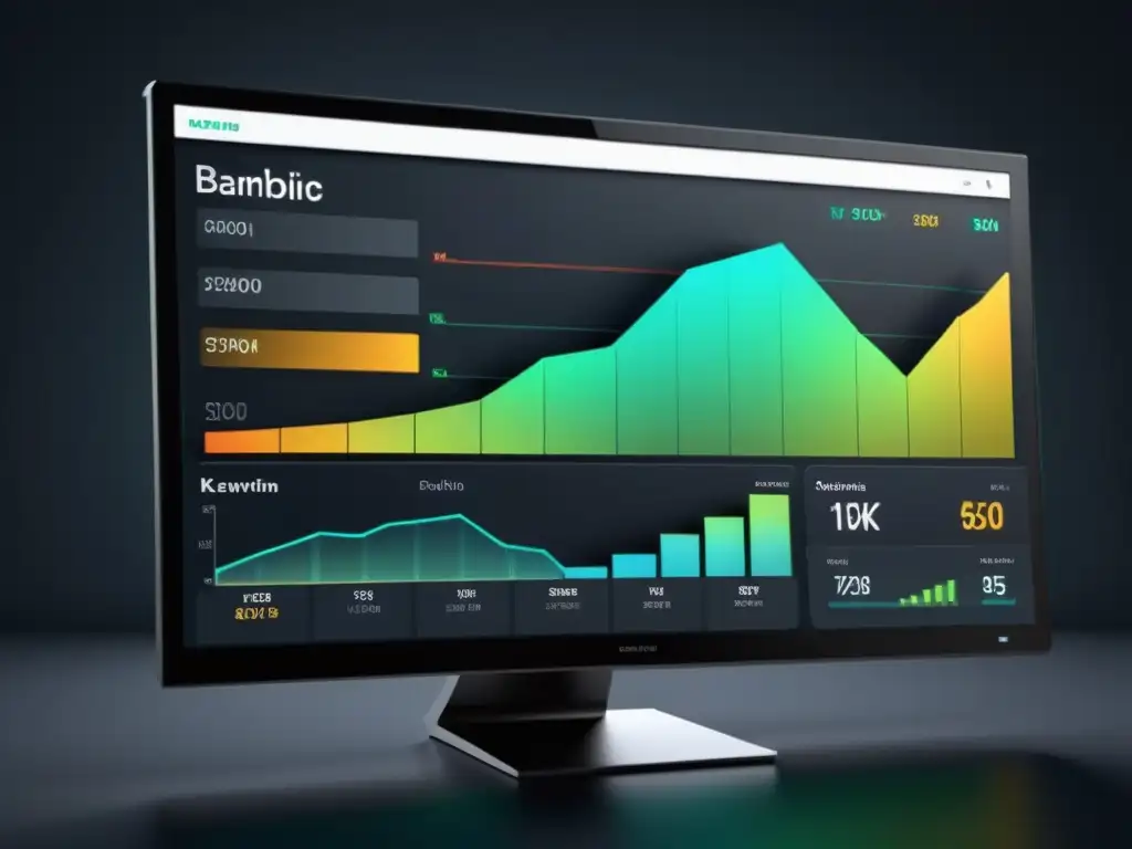 Un futurista panel de análisis de datos comercio electrónico, con visualizaciones dinámicas y flujos de datos en tiempo real, sobre fondo oscuro