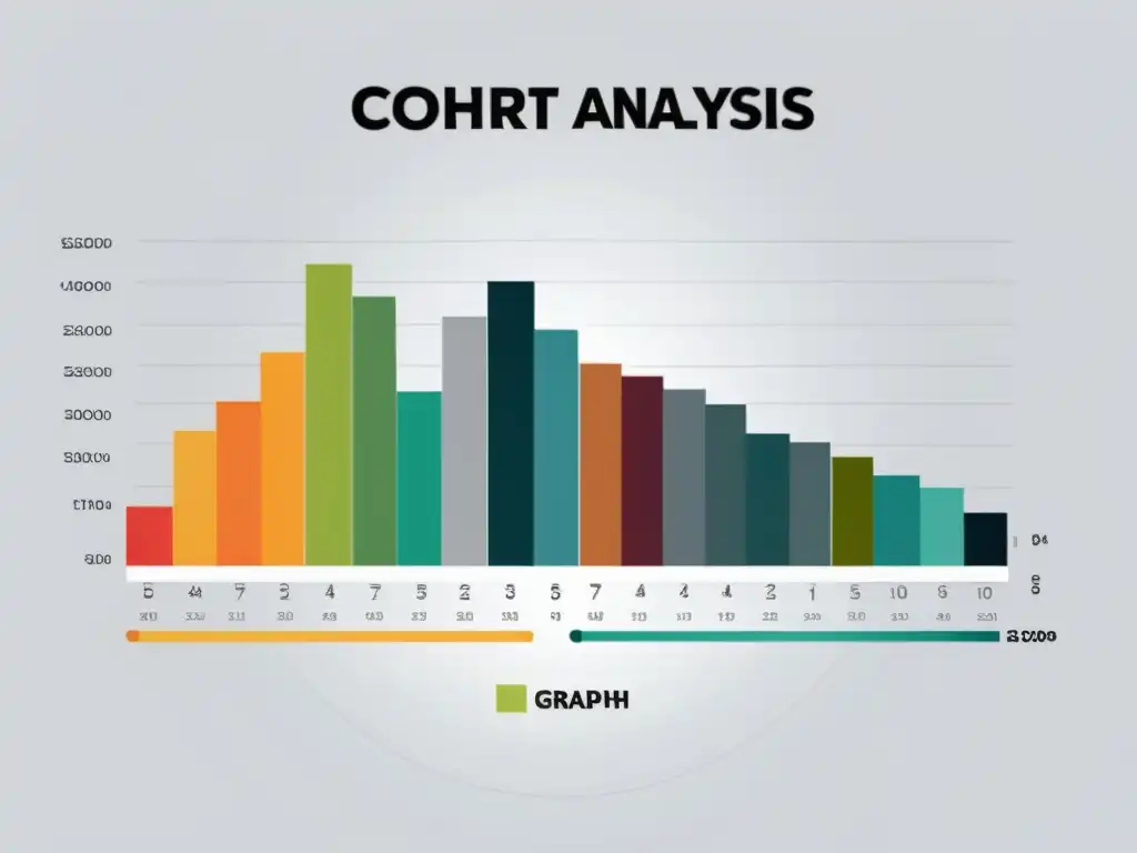 Gráfica de Análisis de Cohortes con Big Data: líneas coloridas representan cohortes de clientes en el tiempo, sobre fondo blanco