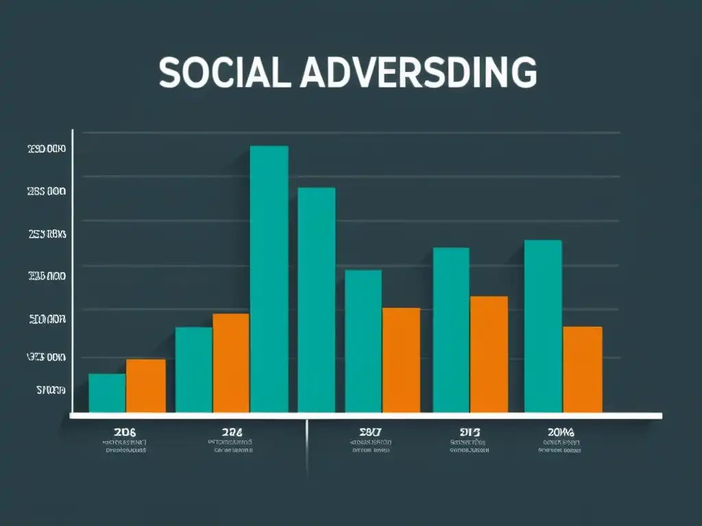 Gráfica de barras minimalista que muestra un aumento en el presupuesto publicitario en redes sociales, con diseño moderno y sofisticado