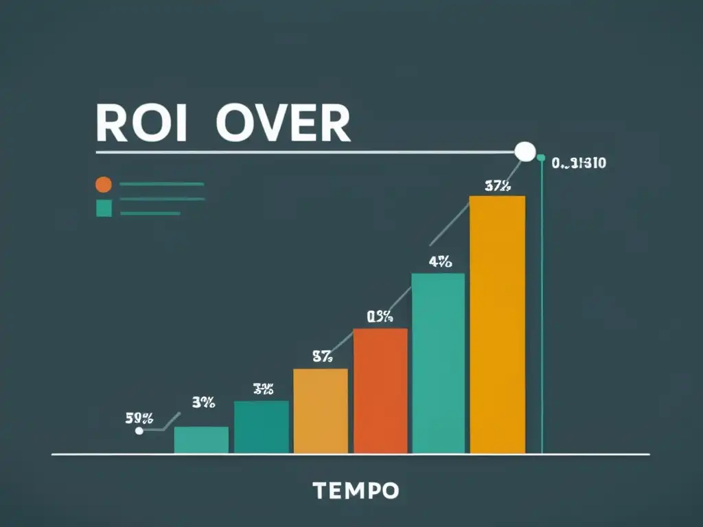 Gráfica de línea mostrando el crecimiento del ROI de una empresa con colores positivos, profesional y sofisticada