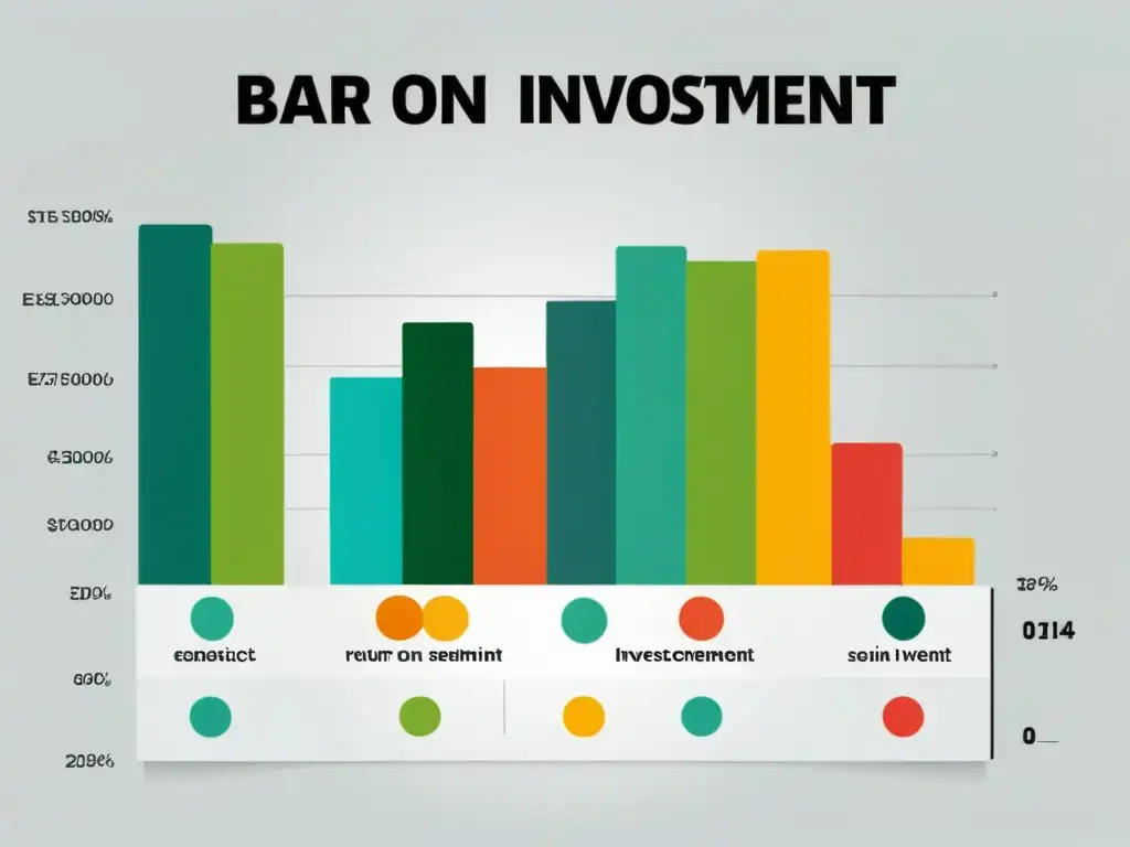 Gráfico de barras colorido que representa la medición ROI análisis sentimiento ecommerce, con vibrantes colores en fondo blanco