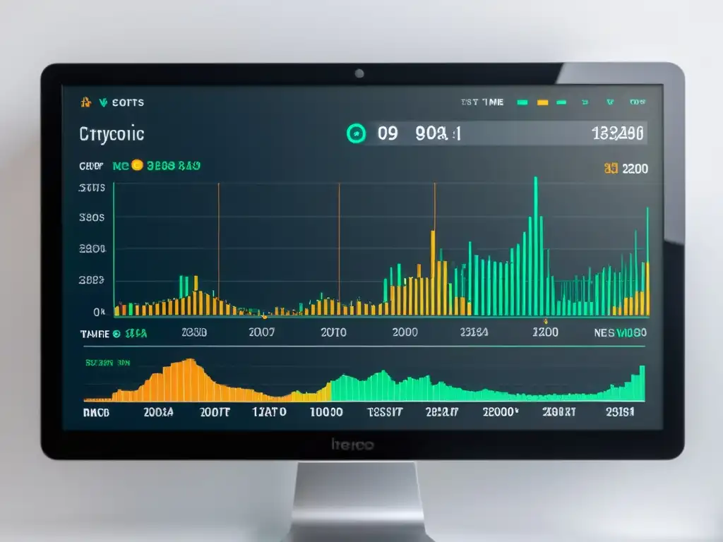 Gráfico de criptomonedas en pantalla moderna, refleja la historia del comercio electrónico