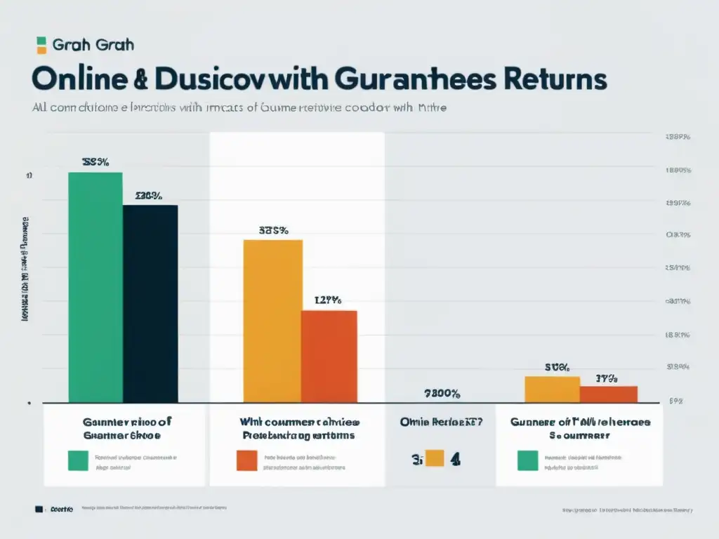 Gráfico del impacto de garantías y devoluciones en decisiones de compra online, con análisis de impacto positivo y negativo, sobre fondo blanco