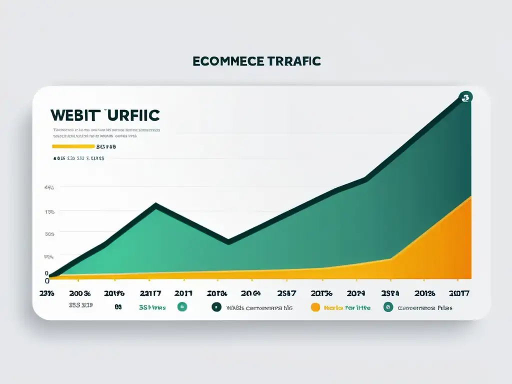 Gráfico de líneas mostrando el aumento del tráfico web y tasas de conversión para ecommerce