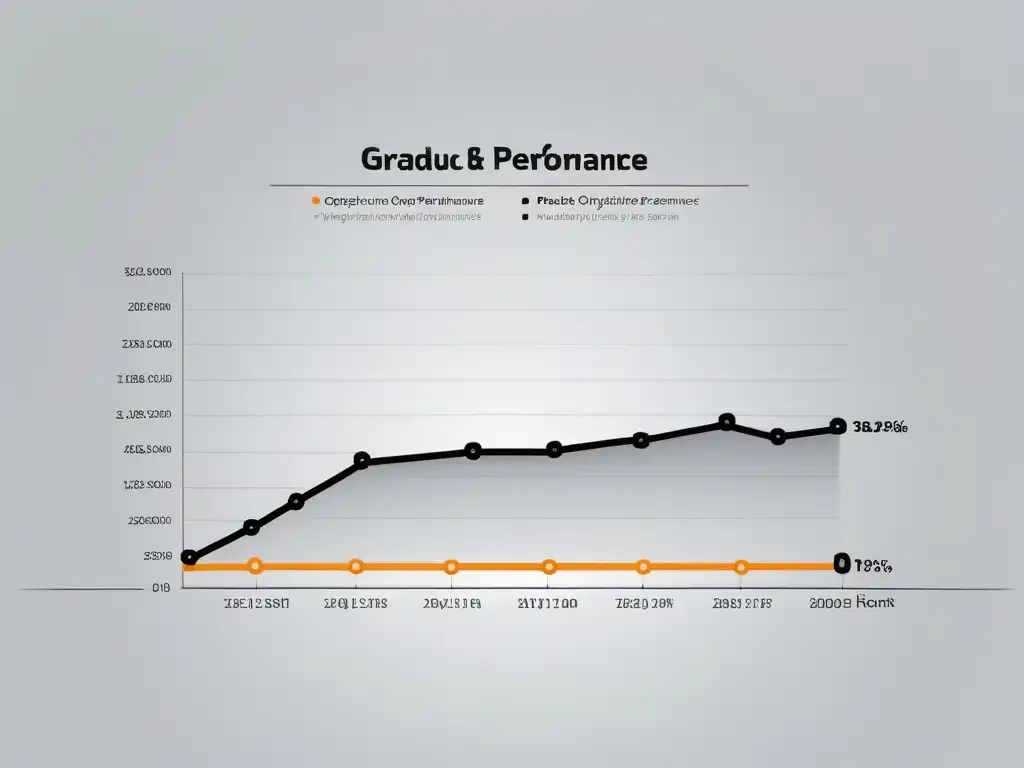 Un gráfico de líneas minimalista muestra la correlación entre estrategias de optimización y el rendimiento de la página de producto