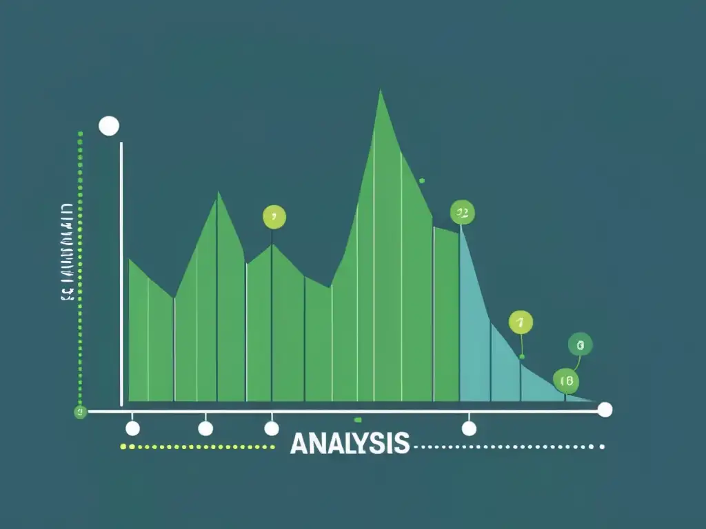 Un gráfico de líneas con puntos de datos que representan tendencias de análisis de sentimiento en ecommerce, en tonos azules y verdes