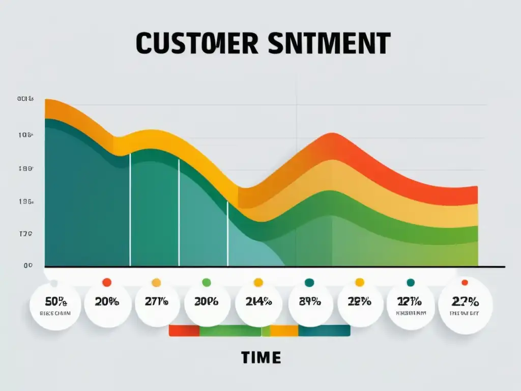 Gráfico minimalista de análisis de sentimiento para marketing eCommerce, con líneas de colores que representan emociones y tendencias