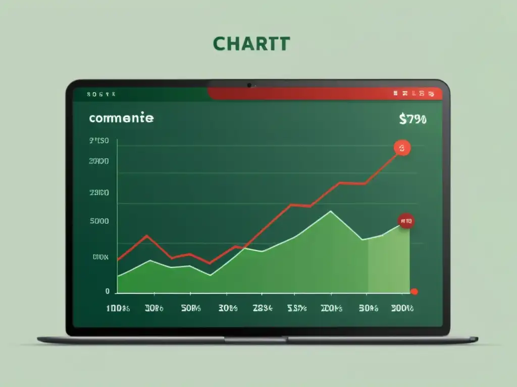 Gráfico minimalista de monitoreo de sentimiento en ecommerce con líneas verdes y rojas fluctuantes, sobre fondo de elementos de interfaz web