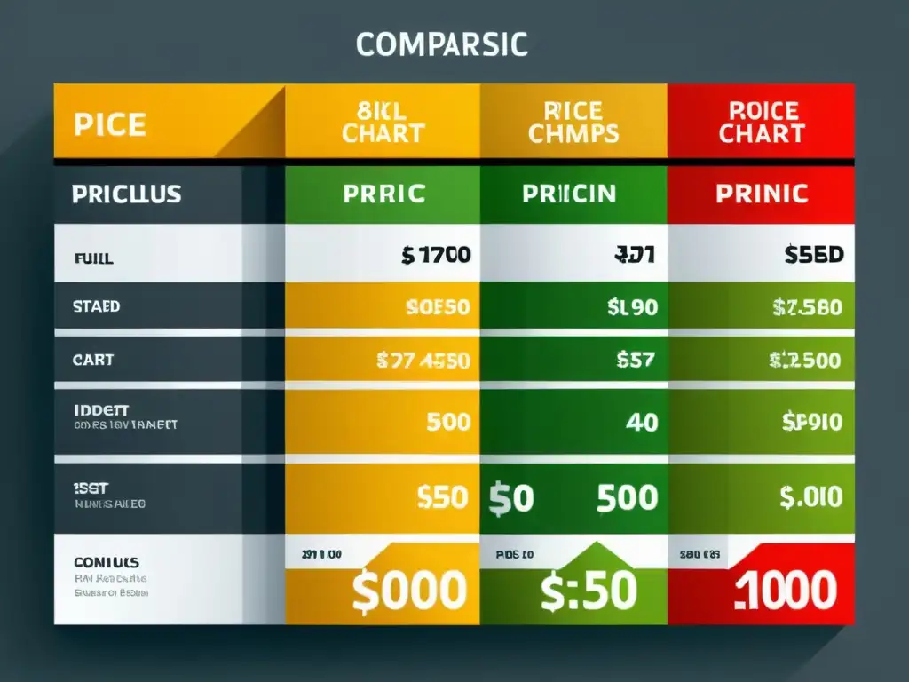 Gráfico de comparación de precios minimalista con modelos de costo, como precio más costo, precio objetivo y precio basado en valor