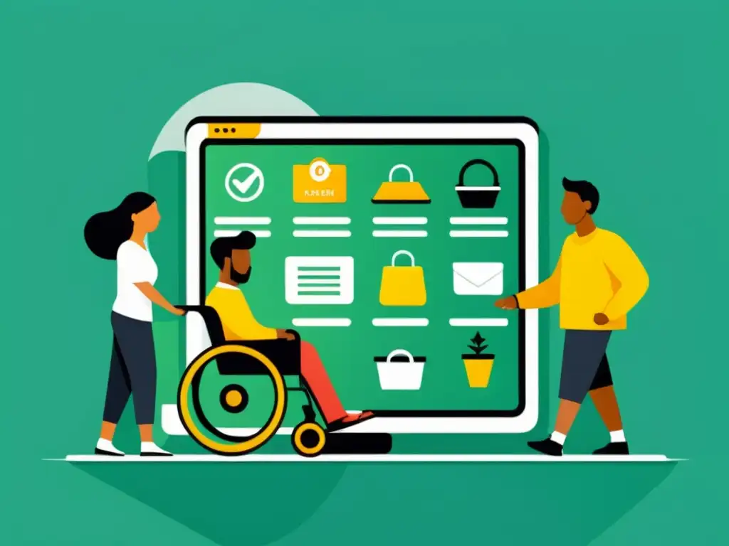 Un grupo diverso interactúa con una plataforma de ecommerce accesible y personalizable