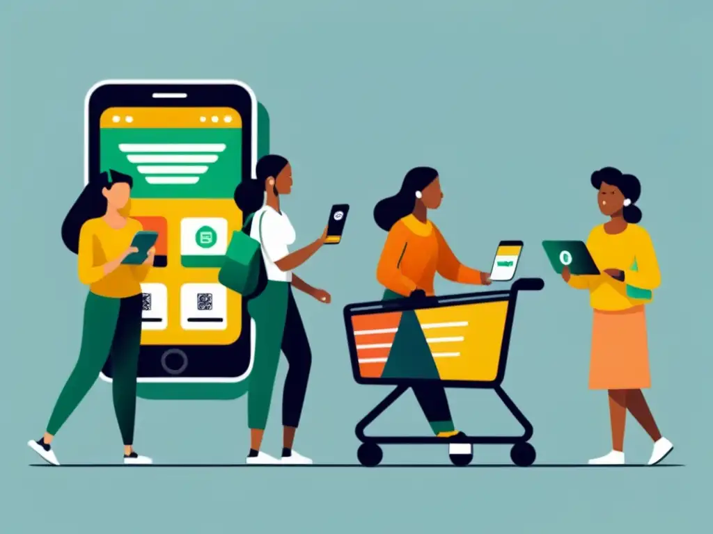 Un grupo diverso de personas realiza pagos sin contacto en un ecommerce inclusivo, destacando la accesibilidad