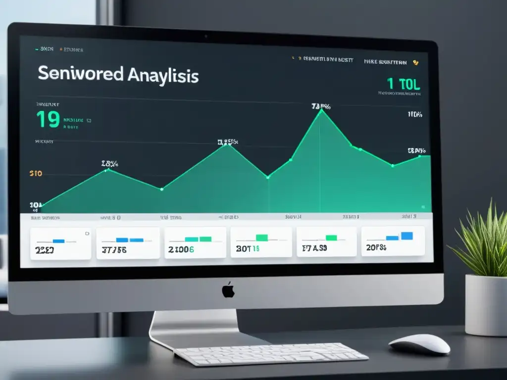 Una herramienta futurista de análisis de sentimiento en ecommerce en pantalla de computadora, con diseño moderno y colores profesionales