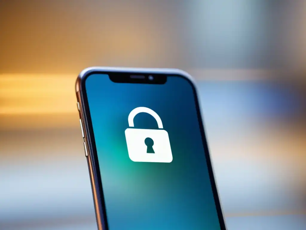 Icono de bloqueo digital en pantalla de smartphone moderno, transmitiendo confianza y protección ciberseguridad consumidor comercio electrónico