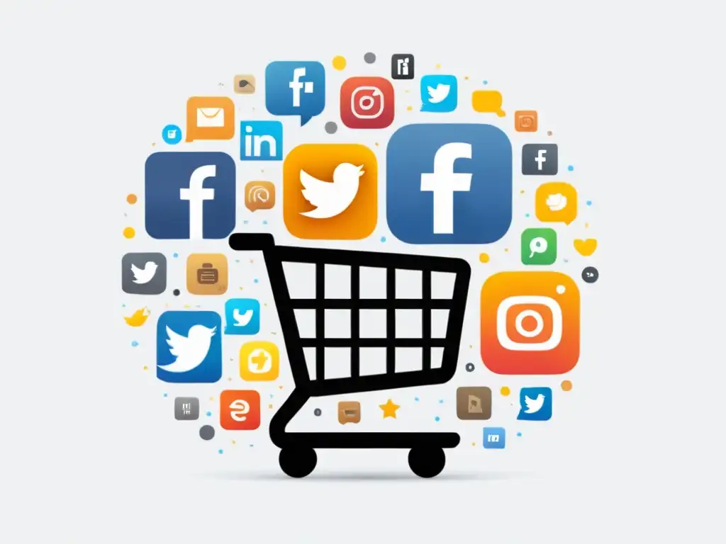 Iconos de redes sociales y plataformas ecommerce en ilustración minimalista transmitiendo el impacto de su relación visualmente