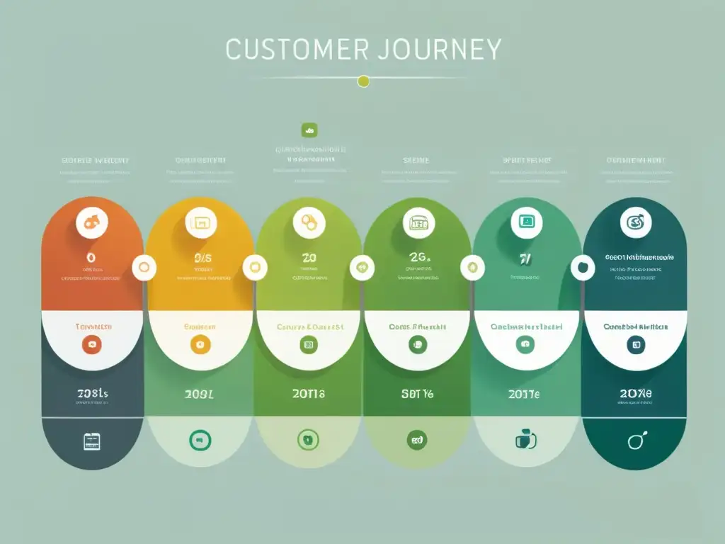 Una ilustración minimalista de un análisis customer journey para ecommerce, con un diseño limpio y conectado que representa las etapas e interacciones del recorrido del cliente de forma distintiva y atractiva