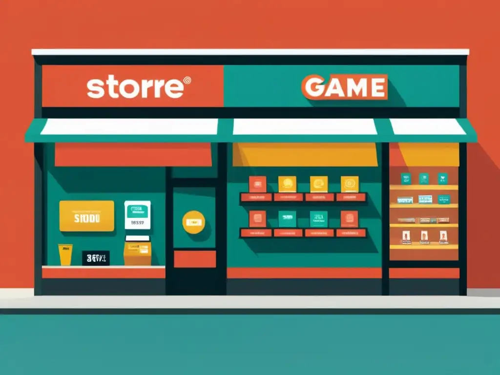 Una ilustración minimalista e interactiva de una tienda virtual con gamificación personalizada en comercio electrónico