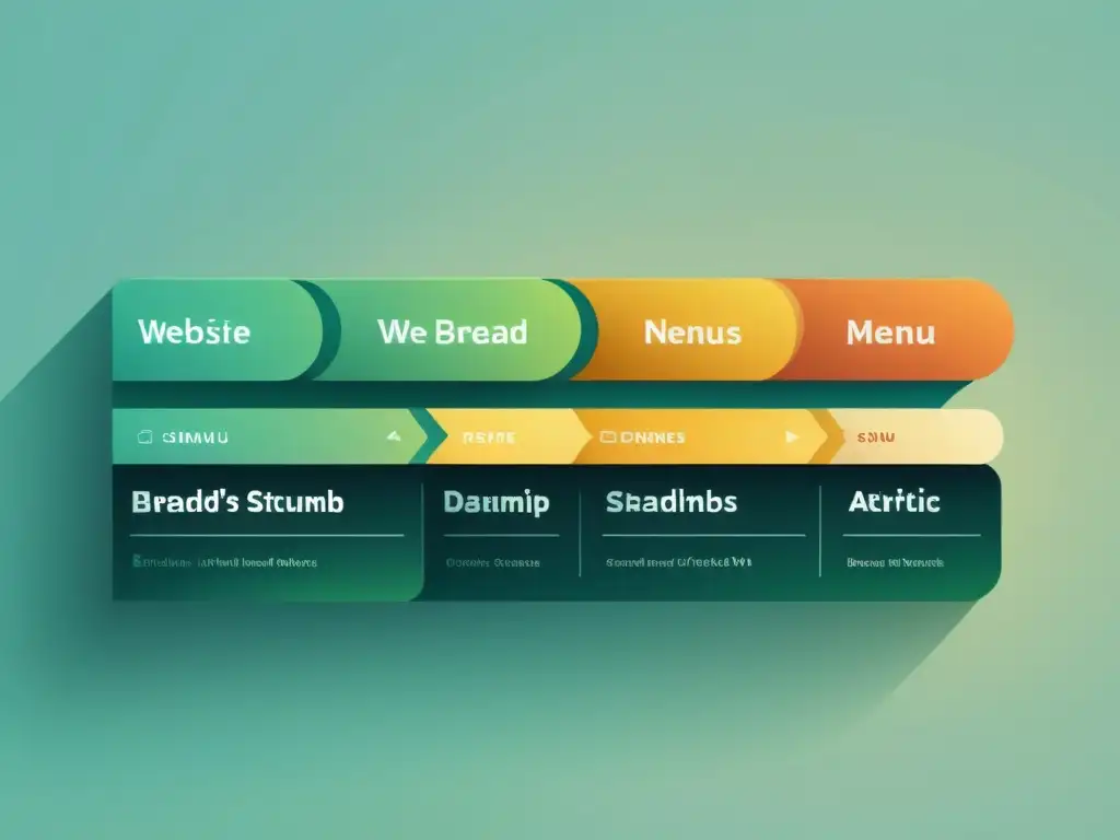 Una ilustración minimalista de un menú de navegación web con breadcrumbs, líneas limpias y colores sutiles