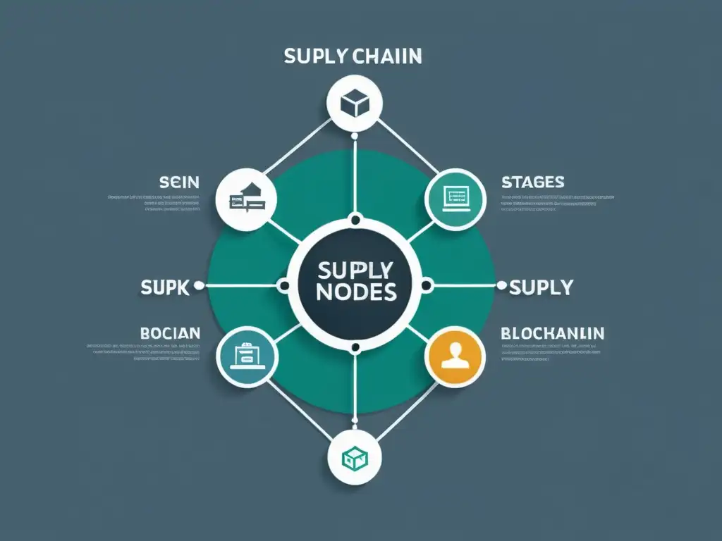 Una ilustración minimalista de una red de cadena de suministro, con nodos interconectados representando diferentes etapas del proceso
