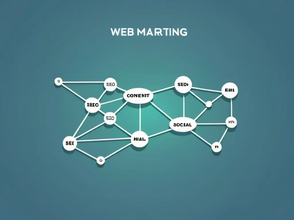 Una ilustración minimalista de una red de nodos interconectados y líneas, representando las estrategias de marketing de afiliados