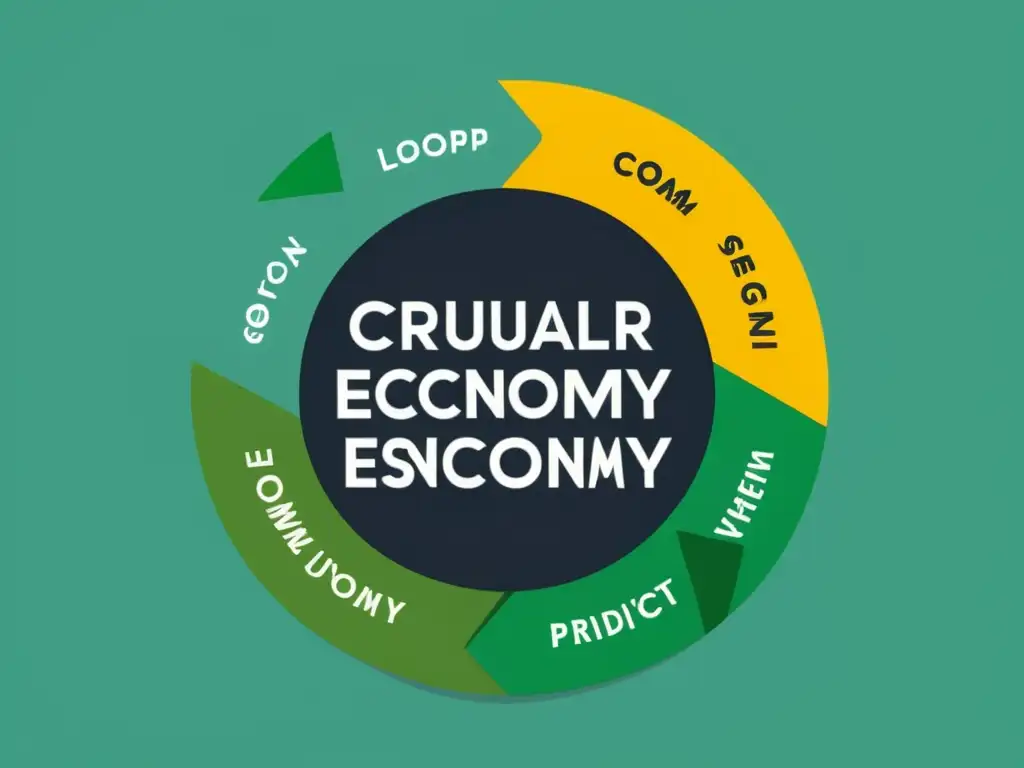 Representación ilustrada de la economía circular en comercio electrónico: diseño, fabricación, consumo y reciclaje en un bucle continuo de sostenibilidad y eficiencia