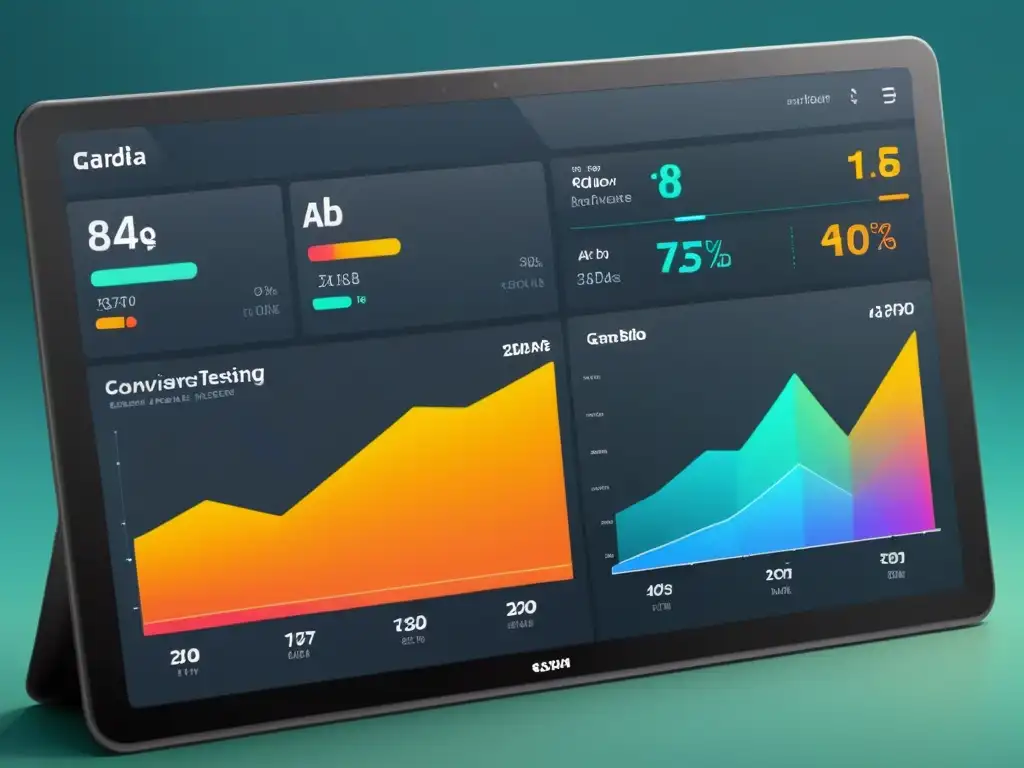 Una imagen 8k detallada de un panel digital muestra resultados avanzados de A/B Testing con Big Data