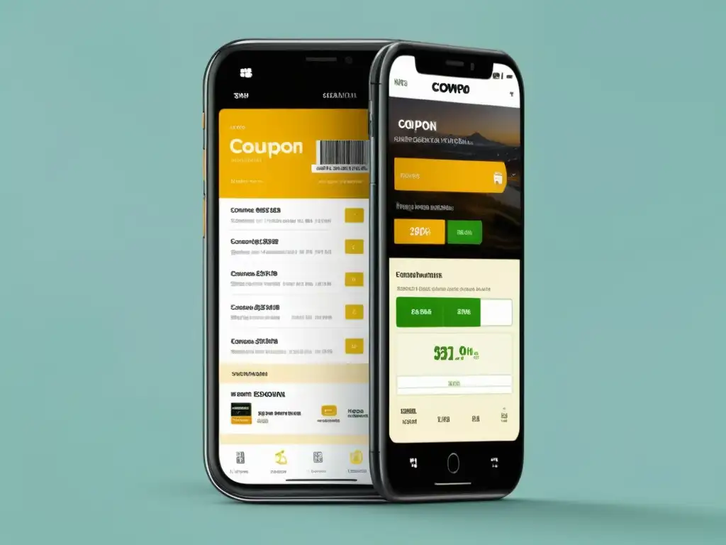 Imagen elegante de una app de cupones para comercio electrónico, con diseño moderno y atractivas ofertas de descuento