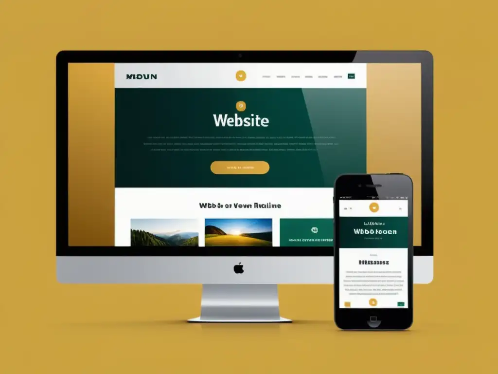 Una imagen elegante y minimalista muestra una vista dividida de un sitio web en versión de escritorio y móvil
