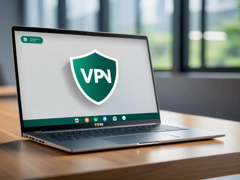 Una imagen 8k de un elegante portátil con el icono VPN destacado en pantalla