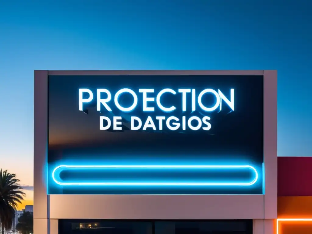 Imagen futurista de un escaparate digital con el mensaje 'Protección de Datos