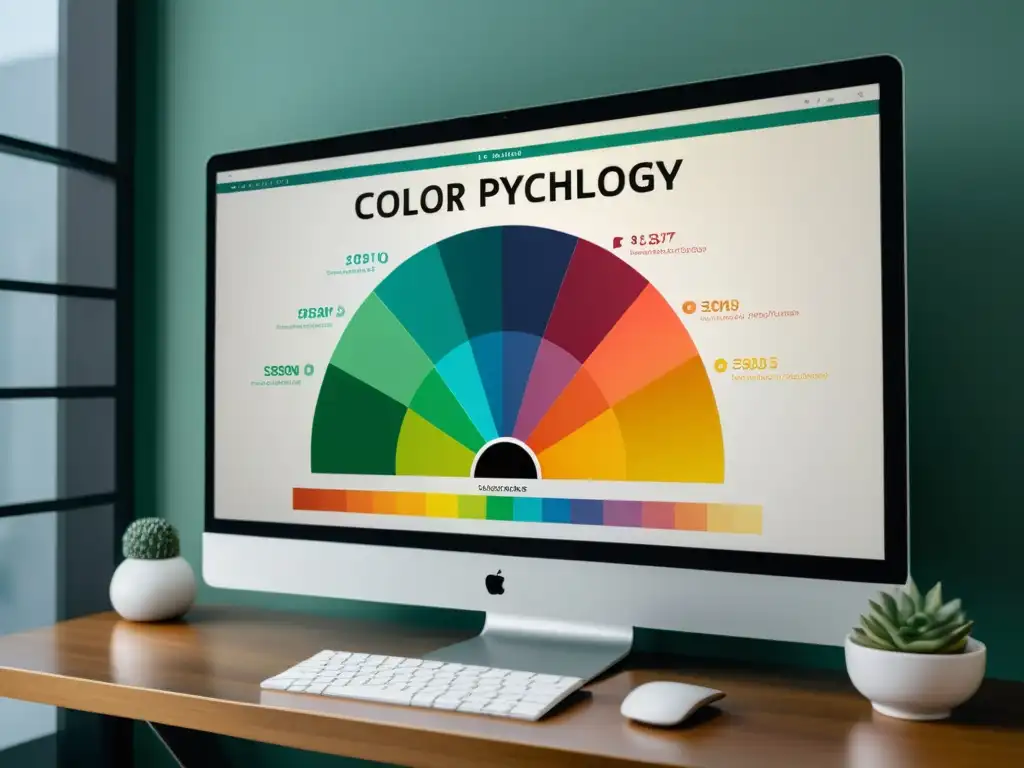 Imagen 8k de un gráfico de psicología del color en pantalla de ordenador moderno, reflejando una luz cálida