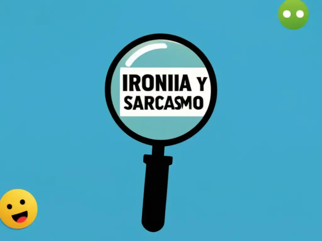 Una imagen minimalista de una lupa sobre una pantalla de ordenador con la frase 'Ironía y Sarcasmo' en una fuente juguetona pero sofisticada