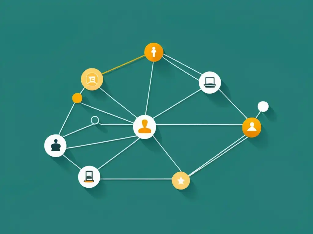 Imagen minimalista de una red de nodos y líneas interconectados, representando relaciones duraderas en estrategias CRM ecommerce