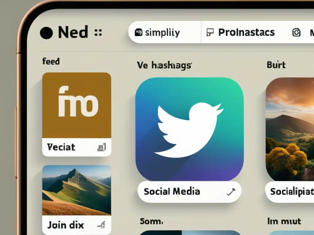 Imagen minimalista de redes sociales con estrategias de hashtags para mejorar visibilidad y atraer atención en plataformas digitales