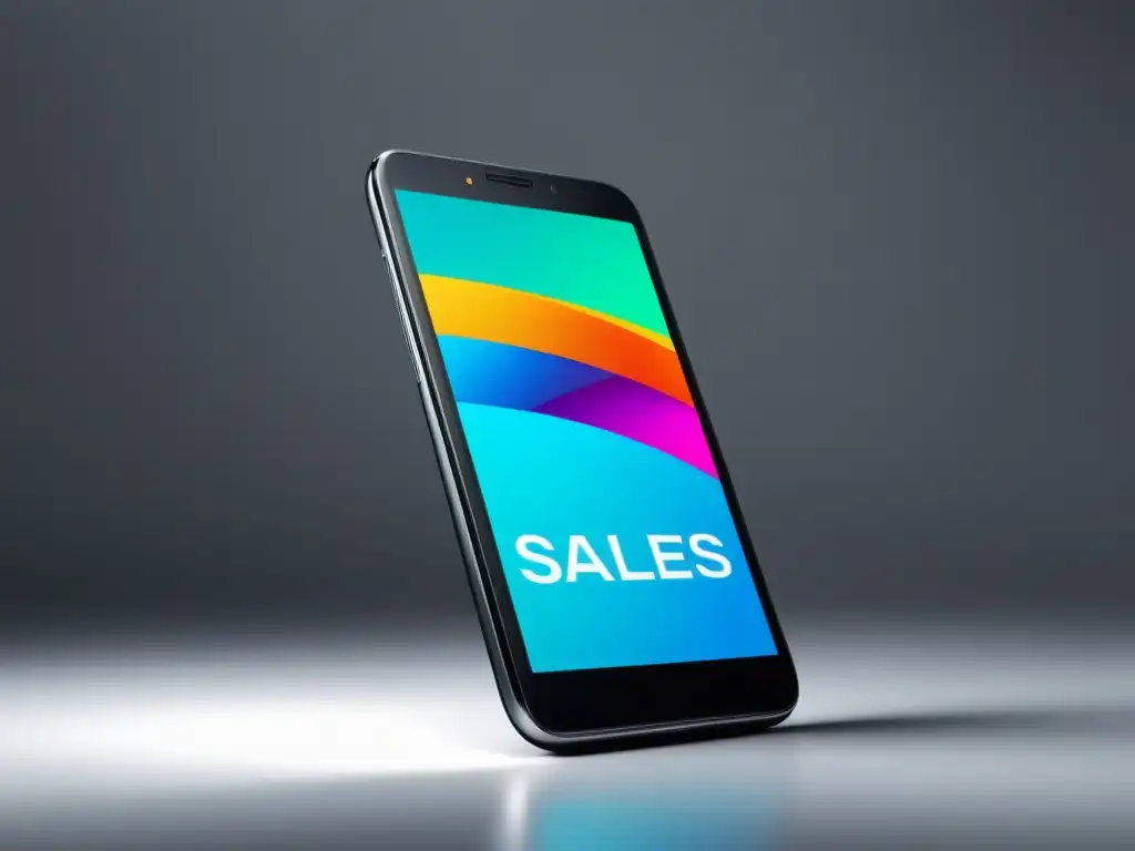 Imagen minimalista de un smartphone moderno con una oferta de ventas dinámica en pantalla