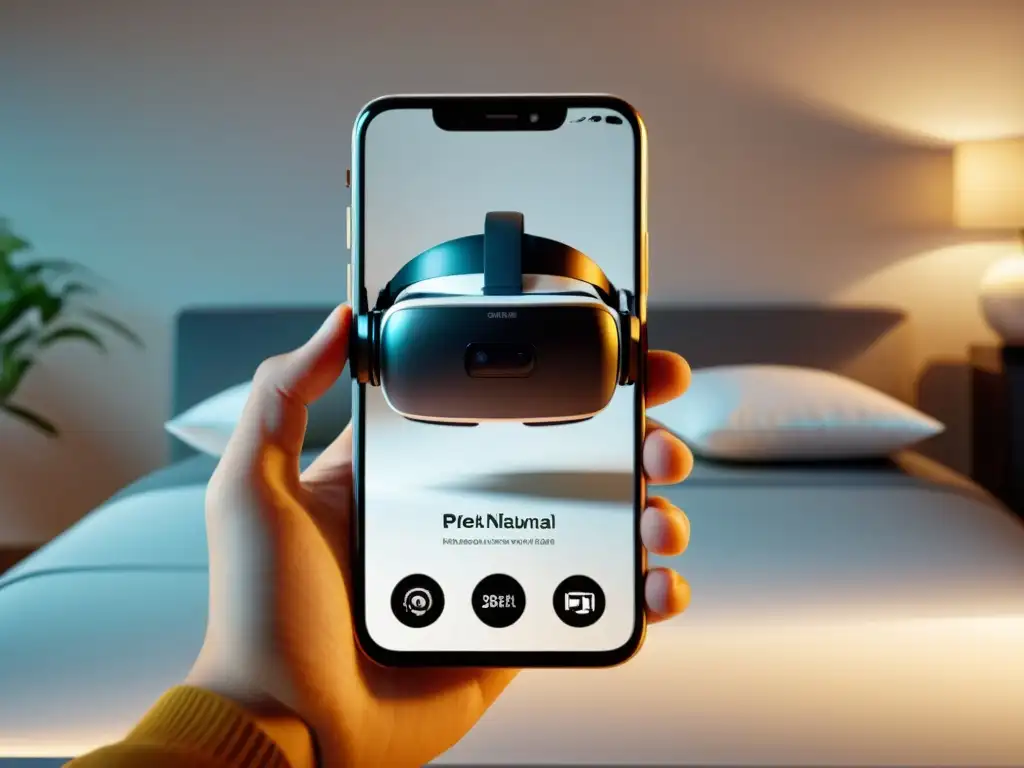 Imagen profesional de smartphone con app de realidad aumentada mostrando un modelo 3D