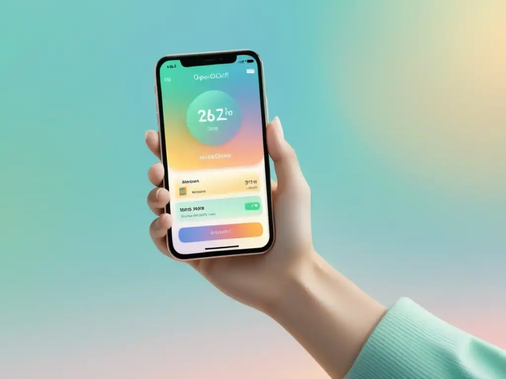 Imagen de smartphone con app de fidelización en tonos pastel, transmitiendo elegancia y modernidad en el comercio electrónico