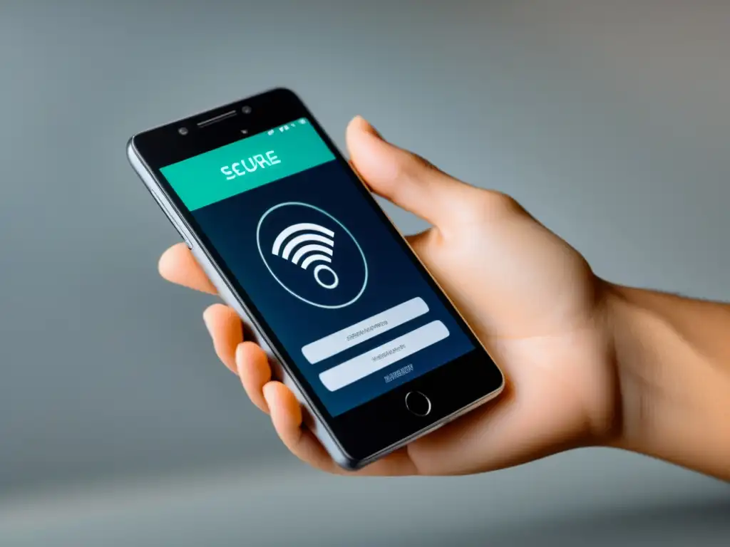Imagen de smartphone moderno con tecnología RFID y NFC, en una transacción de ecommerce segura y amigable