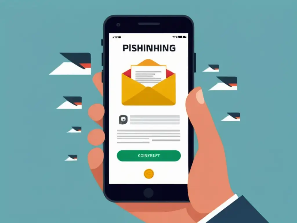 Imagen de un sofisticado correo electrónico de phishing en un smartphone, con detalles engañosos