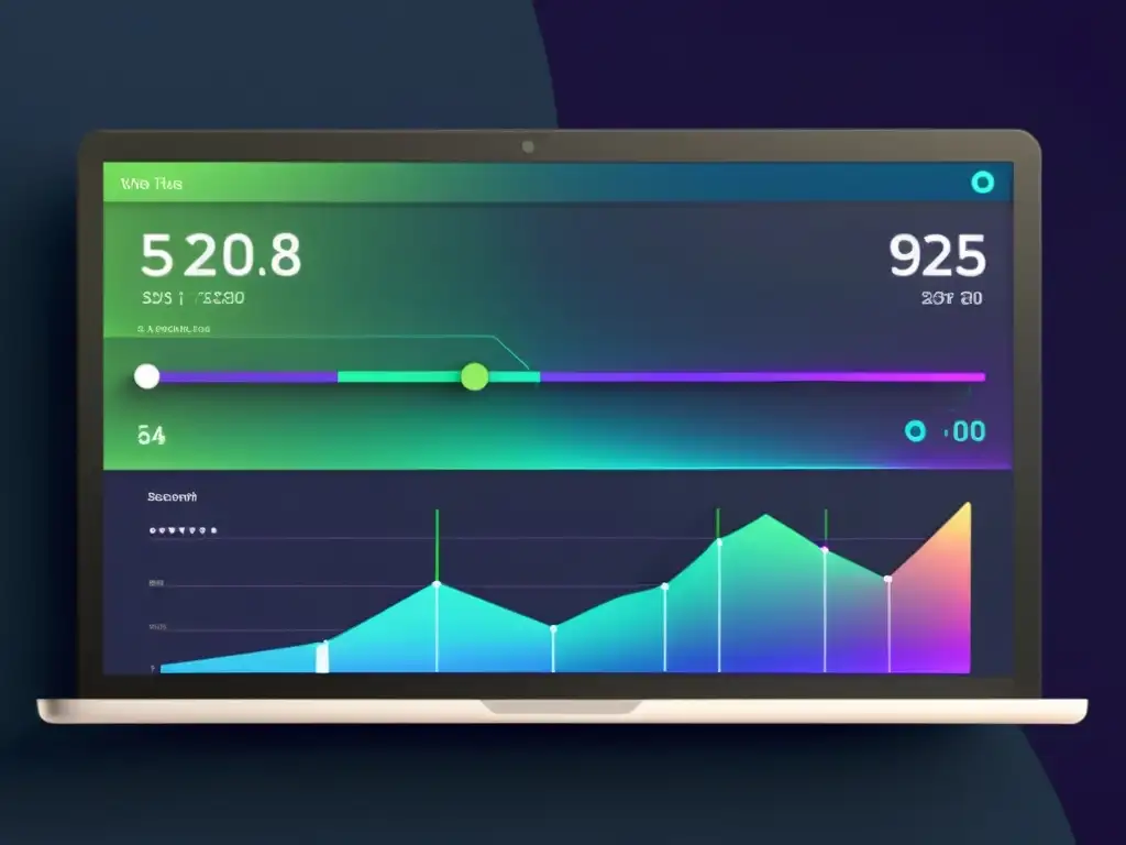 Un impactante panel de visualización de datos futurista, con líneas vibrantes y formas geométricas que representan el flujo de datos